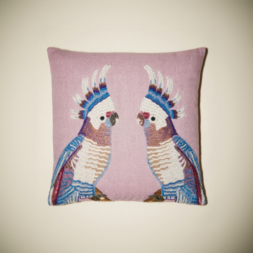 Parrots Beaded Pillow