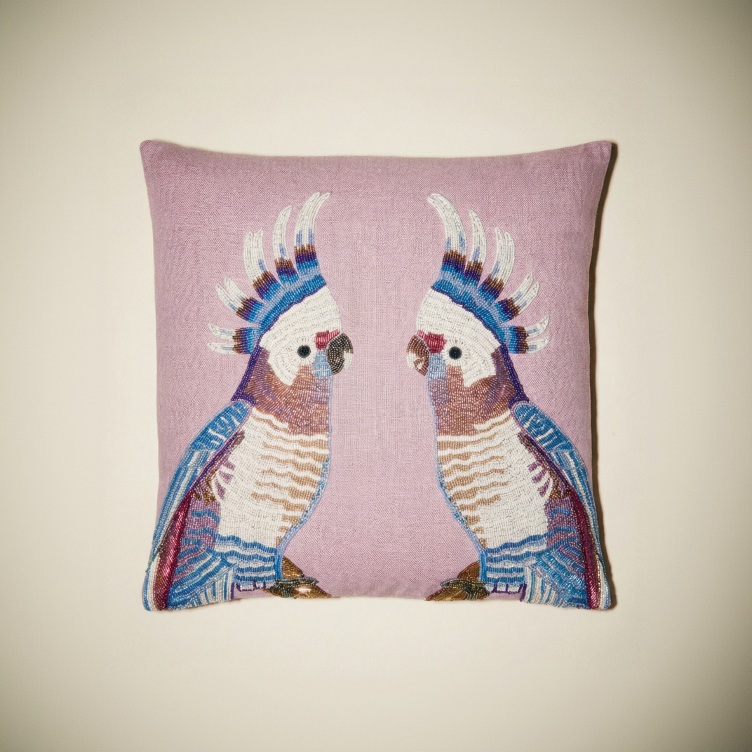 Parrots Beaded Pillow